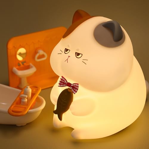aibitu Cute Cat Silicone Night Light with 3 Brightness Levels, 6 Color Changing Modes, 30-Min Auto Off & Tap Control, Soft Bedside Lamp for Nursery Kids Room Bedroom Decor