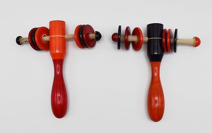 Wooden Hammer Rattle Toy for Kids | Traditional Indian Wooden Clapper with Sliding Rings | Handmade Baby Learning Toy | Handmade Rattle for Kids Pack of 2