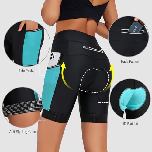 beroy Women's 4D Padded Bike Shorts Cycling Shorts Road Mountain Ride Bicycle Biker Short with Pockets Blue M