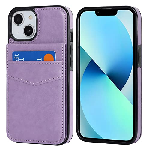 Image of KIHUWEY Compatible with iPhone 13 Case Wallet with Credit Card Holder, Premium Leather Magnetic Clasp Kickstand Heavy Duty Protective Cover for iPhone 13 6.1 inch(Purple)