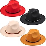 4 Pieces Classic Wide Brim Hat for Women Felt Panama Hat with Adjustable Belt Buckle Floppy Hats Felt Vintage Bowler Hat