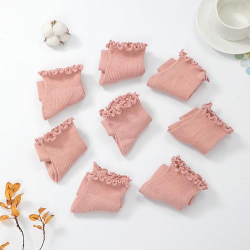 Image of 8 Pairs Cute Ruffle Frilly Ankle Socks Women, Lace Lettuce Socks