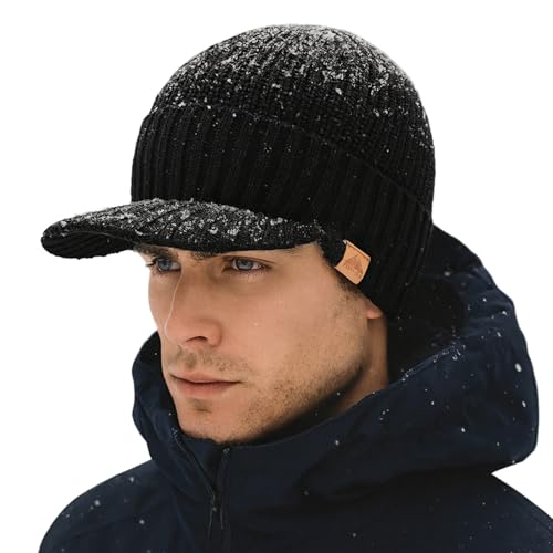 TOP-EX DryKnit™ Gorro Beanie Impermeable para Hombre de Lana Merino, Gorro de Invierno con Visera y Forro Polar, Gorro de Lana Merino Cálido, XL-XXL