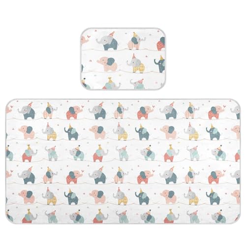 Bolaz Summer Sleeping Bed Pad, Cute Elephant Cooling Mattress Set Breathable Bed Mat Ice Silk Mat + Pillow Cover for Toddler Boys Girls