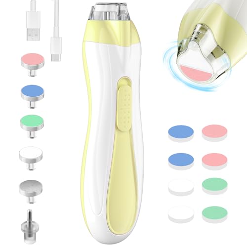 Image of Colarlemo Rechargeable Baby Nail Trimmer Electric Baby Nail File, 15-in-1 Baby Nail Clippers with Dust Cover & LED Light, Baby Nail Buffer Kit for Newborn Infant Toddler Adult Toes Fingernails, Yellow