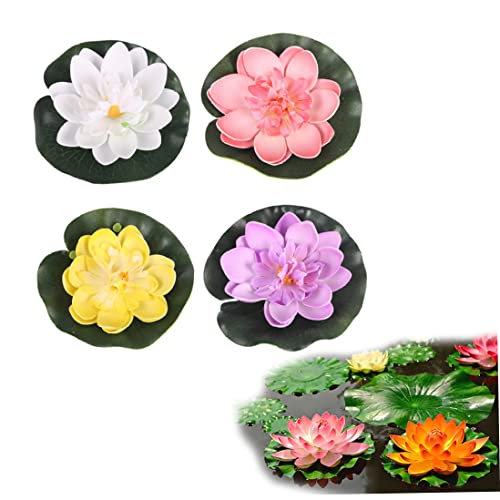Ninfee Artificiali Fiori di Loto Finti Fiori di Schiuma Decorativi Galleggianti per Stagno, Piscina, Acquario, 4PCS/Set, Diametro 10cm, Giallo/Rosa/Bianco/Purple