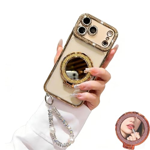 �X�p�[�N�����O�_�C�������h���f�B�[�X�g�ѓd�b�P�[�X �~���[&�X�^���h�t�� iPhone 12/13/14/15/16/17 Pro Max�p ����~�ߕt�� �A�E�g�h�A�◷�s�Ƀ|�[�^�u��(Gold,FOR 16pro)