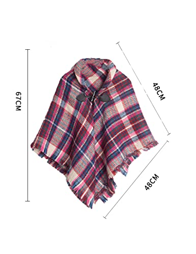 CXINS Girls Kids Fall Knitted Pullover Sweaters Horn Button Poncho Tassel Plaid Cloak Cape2