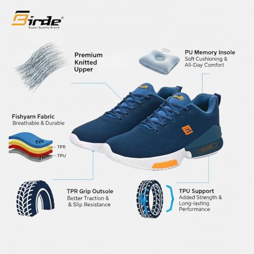 Image of Birde Men's Sports Shoes for Gym, Walking, & Running Lightweight Comfortable Sports Shoes | Colour -Black EVA-TPR-TPU Knitting Sports Shoes