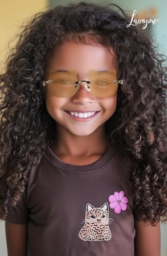 Cat Shaped Rimless Kids Sunglasses for Little Girls Boys, Toddler Shades with Lightweight Metal Frame and TR90 Tip2