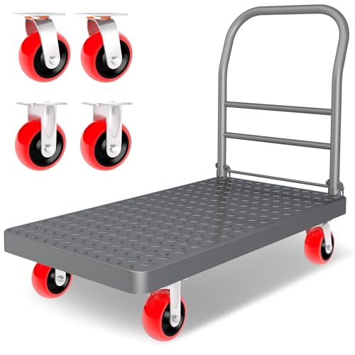 Platform Truck Foldable Flatbed Cart 24'' x 48'' Heavy Duty Push Cart Dolly 2600LBS Capacity Large Platform Cart w/ 5'' Swivel Wheels for Groceries, Garage, Warehouse by Warmyou - Used condition - US$236.38
