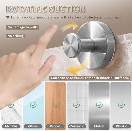 Image of 2026 Upgraded Drill-Free Stainless Steel Suction Cup Hooks Multi-Use | Suction Cup Hooks for Shower, Mirror, Wall, Bathroom, Glass, Hanging Towels - 4 Pack