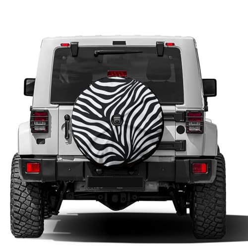 Delerain Spare Tire Cover with Backup Camera Hole Black White Zebra Print Wheel Covers Waterproof Dust-Proof UV Sun Universal Fit for Trailer RV SUV Truck (18 Inch for Diameter 32