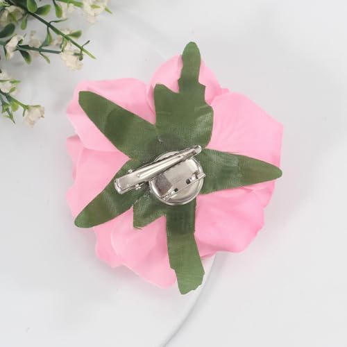 Image of 3.9 Inches Pink Rose Hair Clips & Flower Brooches for Women | Charming Design Pink Rose Brooches & Flower Pins for Women | Lapel Pin Wedding Flowers Hair Accessories & Valentines Day Gifts for Her