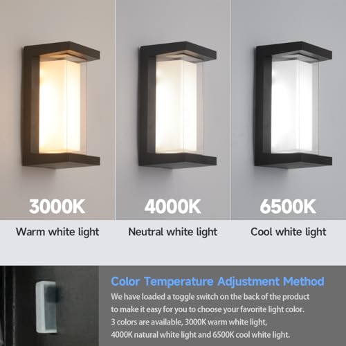 Image of Outdoor Lights for House 24W Exterior Lighting Fixtures 3-Color Adjustable 2200LM IP65 Waterproof Aluminum Exterior Wall Light Compatible with Dimmers for Patio, Yard, Back Yard 1 Pack