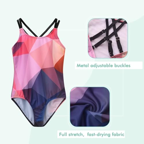 Image of Moon Tree Girls One Piece Swimsuits, Adjustable Double Straps Bathing Suits for Kids Girls Hawaiian Swimwear 3-16 Years