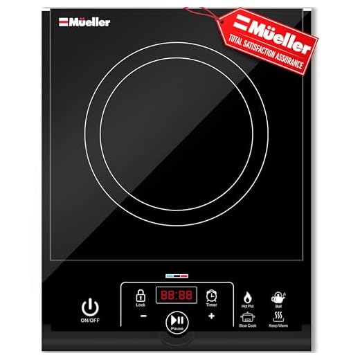 Mueller RapidTherm Portable Induction Cooktop Hot Plate Countertop Burner 1800W, 8 Temp Levels, Timer, Auto-Shut-Off, Touch Panel, LED Display, Auto Pot Detection, Child Safety Lock, 4 Preset Programs