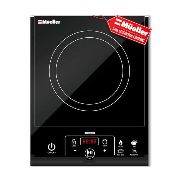 Mueller RapidTherm Portable Induction Cooktop, Hot Plate Electric Stove Top Burner 1800W, 8 Temp Levels up to 460°F, Auto-Off & Pot Detection, LED Display, Child Lock, 4 Programs, Burners for Cooking