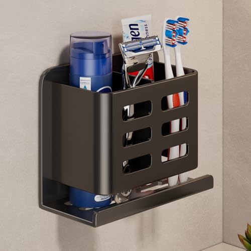 YESENT Black Wall-mounted Toothbrush Holder, Aluminum Materi