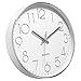 Foxtop Silver Wall Clock Silent Non-Ticking Battery Operated Round Modern Wall Clock for Office School Home Living Room Bedroom Bathroom Kitchen Decor 12 inch