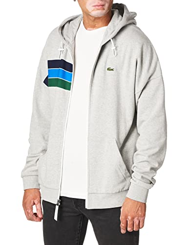 Lacoste Men's Rainbow Striped Full Zip Hooded Sweatshirt, Silver Chine/Navy Blue-Ut, Xxx-Large #TOP1