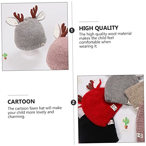 GALPADA 2pcs Winter Warm Knitted Cartoon Fawn Hat for Cozy Woolen Caps for Cold Weather for Boys Red4