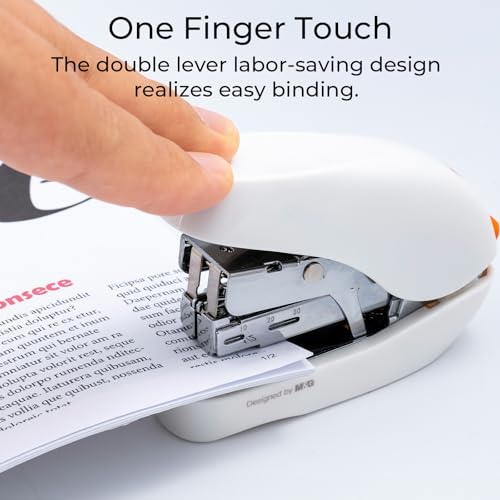 Image of M&G Mini Stapler with Staples, Small White Effortless Stapler Set, 20 Sheet Capacity, One Finger, 1000 Standard Staples, Office staplers for Desk, Easy to Load
