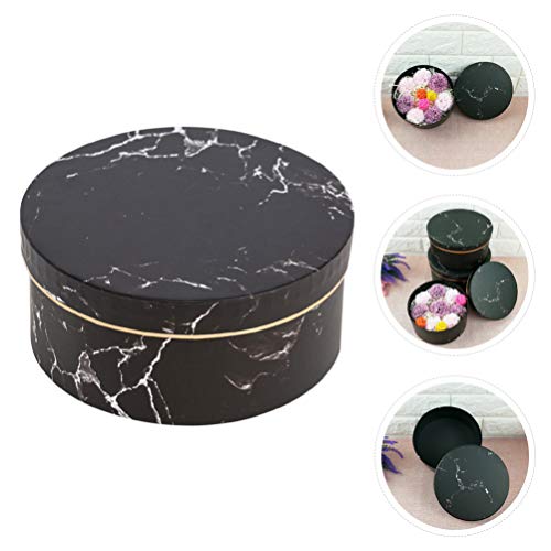 Kesyoo Cylindrical Packaging Flower Paper Box With Lid Marble Flower Arrangement Flowery Hat Paper Box Black #TOP7