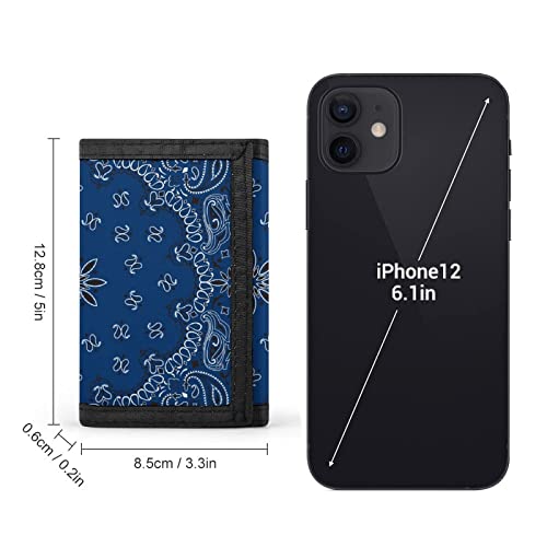 FunnyStar Blue Paisley Bandana Small Trifold Wallets Front Pocket Wallet With Money Clip Holder ID Credit Card Slots And Key Ring2