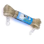 Washing Line Rope with Steel Core, Heavy Duty Laundry Lines with 2 Tensioners, PVC Covered Clothes Line for Indoor, Outdoor, Garden (20M) Champagne