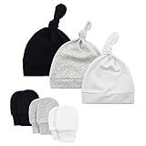 Durio Hat Mittens Soft Baby Hat and Mittens Set Cute Baby Mittens 0-6 Months Hat Mittens for Baby Girls Boy A Black & White & Gray