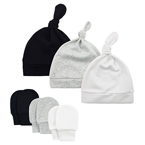 Durio Hat Mittens Soft Baby Hat And Mittens Set Cute Baby Mittens 0-6 Months Hat Mittens For Baby Girls Boy A Black & White & Gray #TOP4