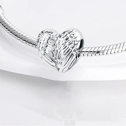Qeensekc Heart Feathers Angel Wing Guardian Charm Beads Mothers Day Gift Fit Pandora Bracelet #TOP2