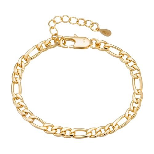 Image of DORANA 5mm Thick Gold Figaro Bracelet for Women Figaro Chain Bracelets Figaros Link Bracelet Unisex Chain Bracelets Gift for Her