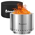 20 inch Smokeless Firepit by AmazStove, Thickened 304 Stainless Steel Firepits for Outside, Wood Burning Fire Pit with Carry Bag, Removable Ash Pan, Efficient Combustion Smokeless Fire Pit