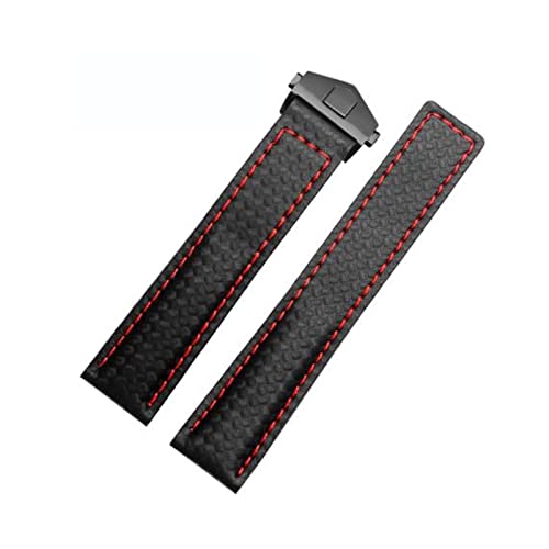 Bracelet montre GUMMMY en cuir de vache noir et rouge de 20 mm
