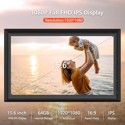 Yenock HU-XI-201 64Gb Frameo 15.6 Inch Wifi Digital Picture Frame 1920X1080 Fhd Large Smart Digital Photo Frame Ips Touch Screen Auto-Rotate Wall Mountable Motion Sensor Share Photos/Videos Instantly Via App thumb #1