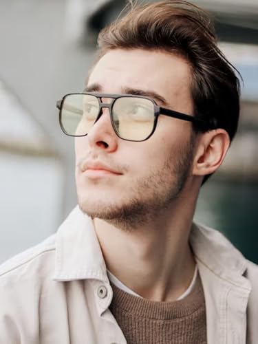 Image of Mirkcittle Retro Square Aviator Blue Light Blocking Glasses for Women Men Oversized Pilot Eyeglasses Fake Nerd Frame