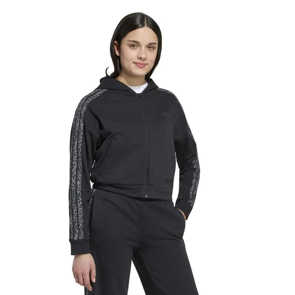 adidas Girl's Seasonals Animal Full Zip Hoodie Sweatshirt, black/MULTICOLOR/grey six, 14-15 Years