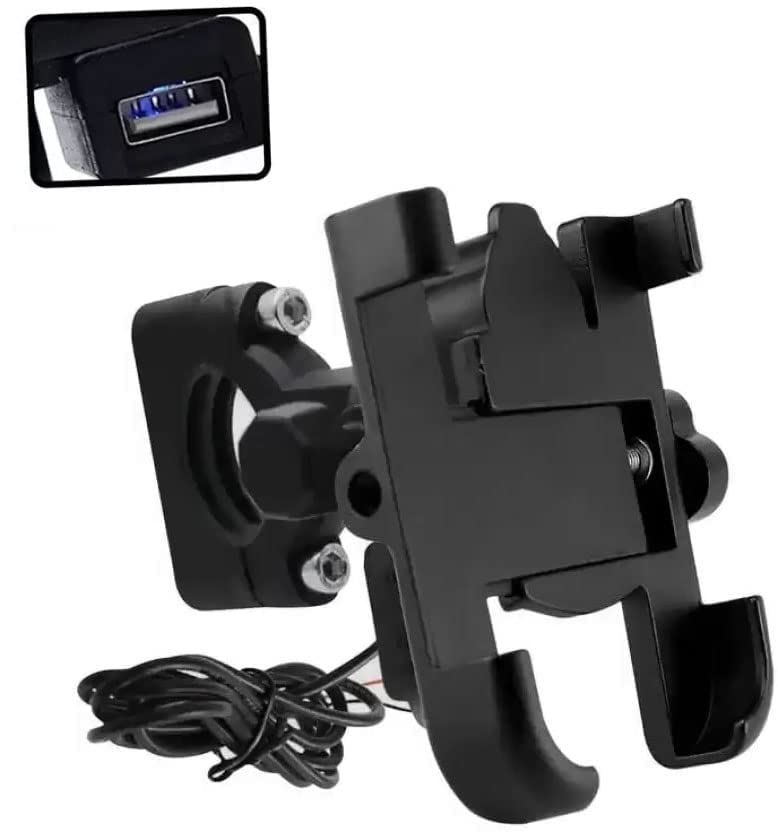 Metal Bike Mobile Holder with USB Charger | Waterproof 360° Adjustable Rear View Mirror Mount | Solid Cradle Stand for All Smartphones up to 7 Inch | 2-Year Warranty-picture-30