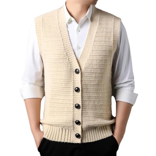 Men's Solid Sleeveless Knitted Vest Casual Cardigan Slim Fit Sweater Waistcoat Top