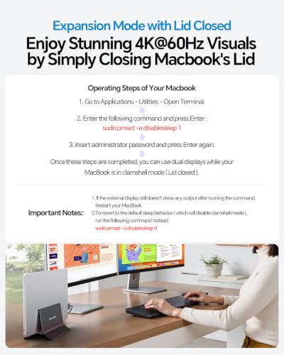 Image of MacBook Docking Station Dual Monitor, Vertical Mac Laptop Docking Station Dock Stand with 2 HDMI 4K@60Hz, USB A /C 10Gbps, PD, Ethernet, SD /TF, Compatible with MacBook Pro Air M3 M4 M5