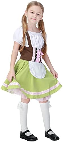 RABISS Kid Girls Oktoberfest Costume German Fraulein Bavarian Dirndl Dress Child Halloween Cute Beer Maid Costumes Beer Babe Oktoberfest Costume Little Girl Dirndl Dress Kids German Dirndl Dress