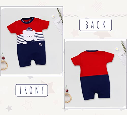 Image of BABY GO Baby Boys & Baby Girls Cotton Romper | Half Sleeve Polo Collar Jumpsuit | Newborn Infant Summer Outfit with Button Closure | Soft Breathable Playsuit | Stylish Print One Piece Dress