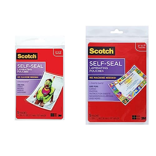 Scotch Self-Sealing Laminating Pouches and Scotch Glossy Document Laminating Pouches Bundle