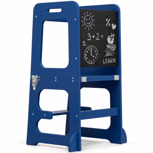 Image of Avenlur Toddler Tower, Date 4-in-1 Kitchen & Learning Tower (Blue) | Avenlur Date 4-in-1 Kitchen Tower doubles as a kitchen stool for toddlers, montessori tower, and toddler tower table.