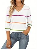 LUYAA Spring Sweaters for Women 2026 - Women’s Lightweight Knit Top - Striped Cute Sweaters for Holiday Purple M