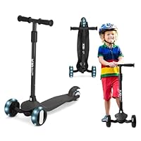 XJD 3 Wheel Kids Scooter Age 2-8 Toddler Scooters 4 Levels Height Adjustable Handle Wide Deck Kick Scooter with PU Flashing Wheels for Boys Girls Children (Black)