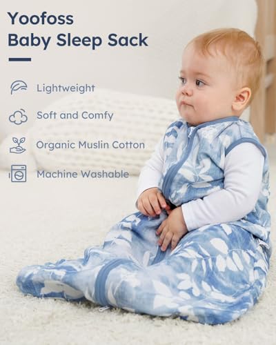 Image of Yoofoss Baby Sleep Sack 0-6 Months Breathable 100% Organic Muslin Cotton Wearable Blanket Baby, Newborn Infant Sleeping Sack 2-Way Zipper Soft Lightweight