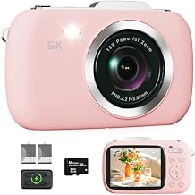 Digital Camera, 5K Vlogging Camera for Photography, 80MP Autofocus Point and Shoot Digital Camera for Beginner Teens Kids, 18X Zoom Portable Compact Travel Camera, Flash, 32GB Card & 2 BatteriesPink